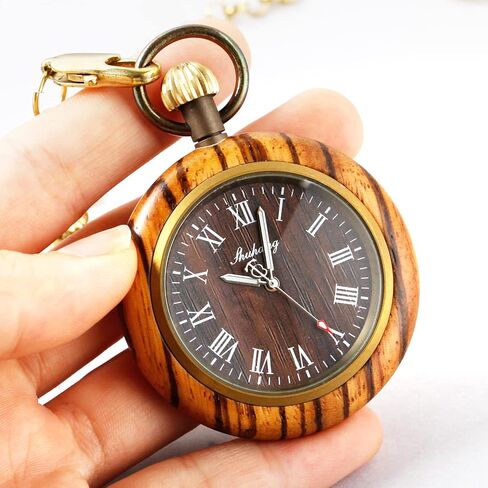 Realpoo Wooden Pocket Watch with 37CM Chain Handmade Watches Roman Digital Dial Quartz Wood Pocket Watch with Chain for Christmas Graduation Birthday Gifts Fathers Day Mothers Day in Kuwait