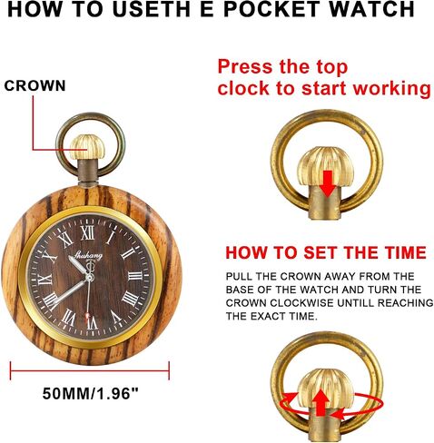 Realpoo Wooden Pocket Watch with 37CM Chain Handmade Watches Roman Digital Dial Quartz Wood Pocket Watch with Chain for Christmas Graduation Birthday Gifts Fathers Day Mothers Day in Kuwait