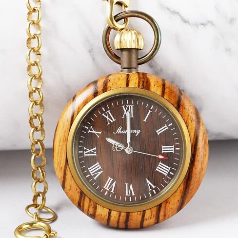 Realpoo Wooden Pocket Watch with 37CM Chain Handmade Watches Roman Digital Dial Quartz Wood Pocket Watch with Chain for Christmas Graduation Birthday Gifts Fathers Day Mothers Day in Kuwait
