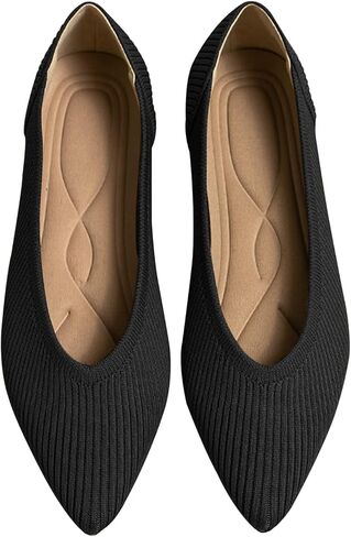 TINGRISE Women's Flats Shoes Pointed Toe Knit Ballet Comfortable Dressy Slip On Flat in Saudi Arabia