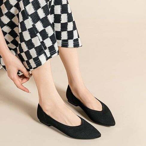 TINGRISE Women's Flats Shoes Pointed Toe Knit Ballet Comfortable Dressy Slip On Flat in Saudi Arabia