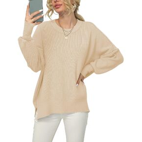 ANRABESS Women Crewneck Batwing Sleeve 2023 Fall Oversized Side Slit Ribbed Knit Pullover Sweater Top in Saudi Arabia