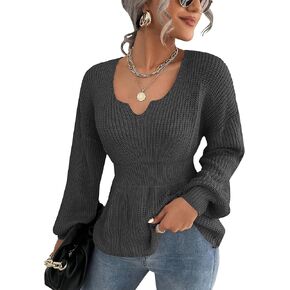 Veatzaer Womens Long Sleeve Sweaters V Neck Fall Knit Sweater Casual Pullover Tops 2023 in Saudi Arabia