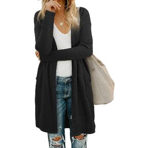 OUGES Women's Open Front Cardigan Shirt with Pockets Long Sleeve Lightweight Coat