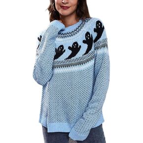 YEMOCILE Halloween Knitted Sweater for Women with Cute Ghost Pattern Gothic Streetwear with Long Sleeves