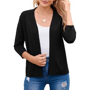 Bettysays Women's 3/4 Sleeve Open Front Cropped Cardigan Sweater Elegant Shrugs for Women
