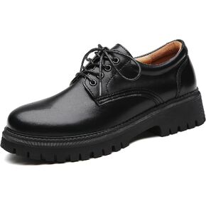IUY Black Platform Oxford Shoes for Women Chunky Leather Work Office Non Slip Dress Shoes Saddle Comfortable Business Shoes