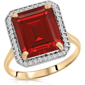 Galaxy Gold GG 7.45 ct 14k Solid Gold Emerald Cut Ruby Halo Diamond Ring 4894 (Yellow-Gold, 6.5) in Saudi Arabia