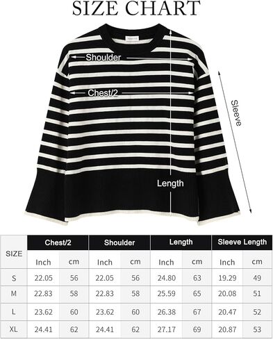 سترة TRENDSTITCH النسائية لخريف وشتاء 2023 مخططة بأكمام طويلة ورقبة دائرية كبيرة الحجم ومضلعة ومتماسكة وفتحة جانبية بلوفر عصري in Kuwait