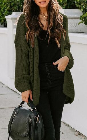 PRETTYGARDEN Women's Long Sleeve Open Front Knit Cardigans Sweaters Soft Loose Draped Coat Outerwear in Kuwait