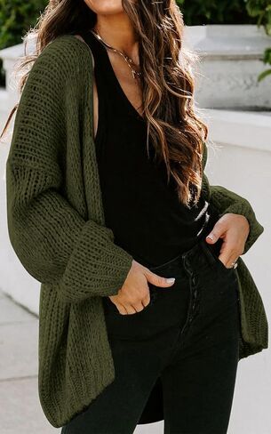 PRETTYGARDEN Women's Long Sleeve Open Front Knit Cardigans Sweaters Soft Loose Draped Coat Outerwear in Kuwait