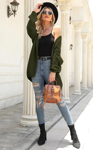 PRETTYGARDEN Women's Long Sleeve Open Front Knit Cardigans Sweaters Soft Loose Draped Coat Outerwear in Kuwait