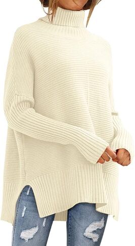EFAN 2023 Fall Trendy Oversized Turtleneck Sweater for Women Batwing Long Sleeve Knitted Cozy Pullover Sweaters in Saudi Arabia