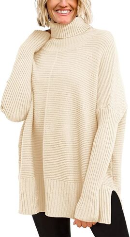 EFAN 2023 Fall Trendy Oversized Turtleneck Sweater for Women Batwing Long Sleeve Knitted Cozy Pullover Sweaters in Saudi Arabia