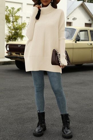 EFAN 2023 Fall Trendy Oversized Turtleneck Sweater for Women Batwing Long Sleeve Knitted Cozy Pullover Sweaters in Saudi Arabia