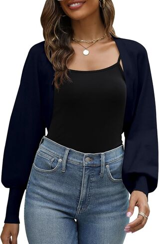 AFVETUT Women's Batwing Long Sleeve Cropped Cardigan Sweater Shrug Knit Open Front Lightweight Cardigans for Dresses in Kuwait