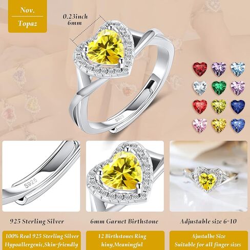 S925 Sterling Silver Birthstone Rings for Women Engagement Ring For Women Adjustable Promise Rings for Wife, Mom, Daughter Jewelry Birthday Wedding Anniversary Valentines Gifts in Saudi Arabia