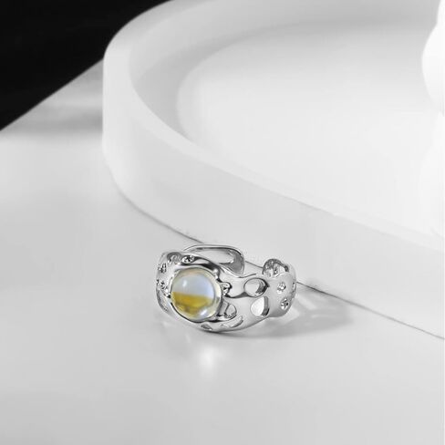HEIMAXING Silver Y2K Rings Jewelry Grunge Rings Natural Stone Opal Moonstone Ring Pearl Indie Punk Coquette Stacking Rings Set for Women Girls in Kuwait
