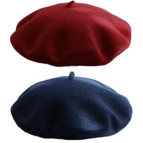 AIYUE Women Men Beanie Hat Wool Warm French Beret Solid Color Artist Painter Fancy Dress Costumes Navy Blue/Wine Red in Saudi Arabia