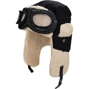 Peicees Aviator Hat with Goggles Costume for Adult Kids Pilot Cap for Men Women Ushanka Winter Trapper Hat with Fur Earflap