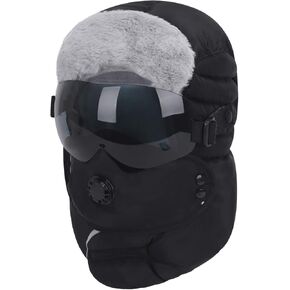 Winter 3 in 1 Thermal Fur Lined Trapper Bomber Hat with Ear Flap Face Warmer Windproof Baseball Ski Cap