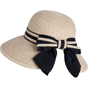 Comhats Womens Floppy Summer Sun Beach Straw Hat UPF50 Foldable Wide Brim 55-60cm