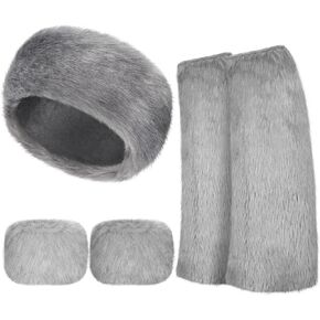 SATINIOR 3 قطع فو الفراء مجموعة عقال الرأس الأذن دفئا غطاء الرأس فروي المعصم الكفة تدفئة الساق التمهيد الكفة اكسسوارات للفتيات in Kuwait