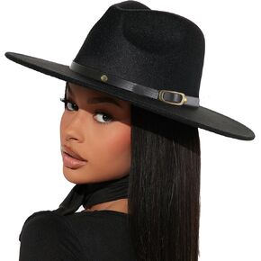 Felt Fedora Hat Womens Classic Hat Wide Brim Jazz Hat with Belt Buckle