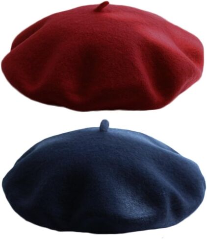 AIYUE Women Men Beanie Hat Wool Warm French Beret Solid Color Artist Painter Fancy Dress Costumes Navy Blue/Wine Red in Saudi Arabia