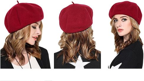 AIYUE Women Men Beanie Hat Wool Warm French Beret Solid Color Artist Painter Fancy Dress Costumes Navy Blue/Wine Red in Saudi Arabia