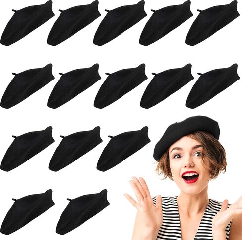 15 Pieces Women Wool Beret Hat Wool French Beret Hat Artist Beret Cap Winter Solid Color Hat for Women Girls (Black) in Saudi Arabia
