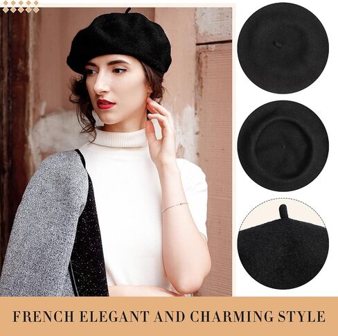 15 Pieces Women Wool Beret Hat Wool French Beret Hat Artist Beret Cap Winter Solid Color Hat for Women Girls (Black) in Saudi Arabia