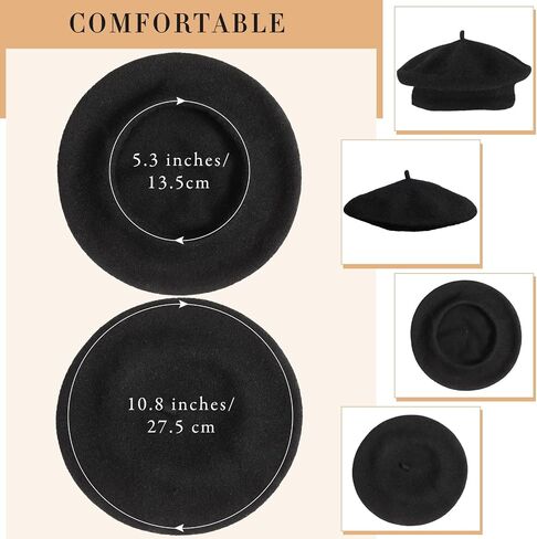 15 Pieces Women Wool Beret Hat Wool French Beret Hat Artist Beret Cap Winter Solid Color Hat for Women Girls (Black) in Saudi Arabia