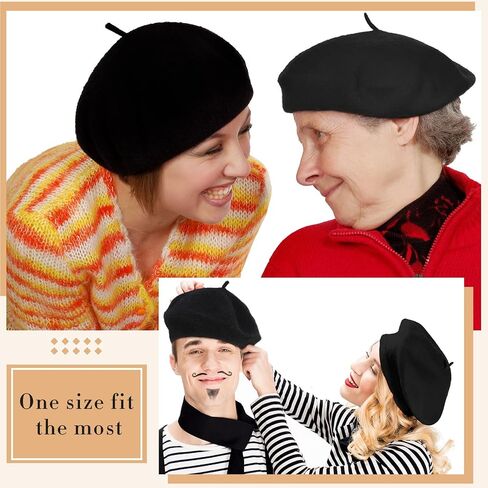 15 Pieces Women Wool Beret Hat Wool French Beret Hat Artist Beret Cap Winter Solid Color Hat for Women Girls (Black) in Saudi Arabia