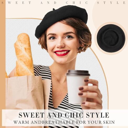 15 Pieces Women Wool Beret Hat Wool French Beret Hat Artist Beret Cap Winter Solid Color Hat for Women Girls (Black) in Saudi Arabia
