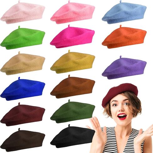 15 Pieces Women Wool Beret Hat Wool French Beret Hat Artist Beret Cap Winter Solid Color Hat for Women Girls (Elegant Color) in Saudi Arabia