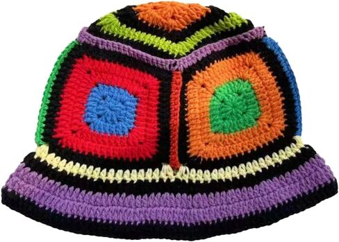 Floral Crochet Hat for Women Handmade Bucket Hats Foldable Multicolor Bucket Cap Casual Fisherman Caps Crochet Sun Hat 2023 in Kuwait