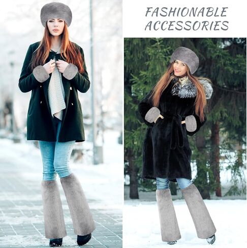 SATINIOR 3 Pieces Faux Fur Headband Set Ear Warmer Headwrap Furry Wrist Cuff Leg Warmers Boot Cuff Accessories for Girls in Kuwait