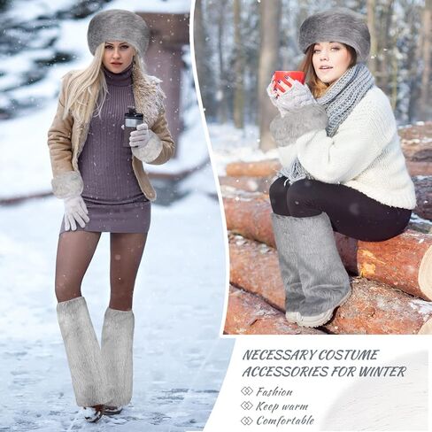 SATINIOR 3 Pieces Faux Fur Headband Set Ear Warmer Headwrap Furry Wrist Cuff Leg Warmers Boot Cuff Accessories for Girls in Kuwait