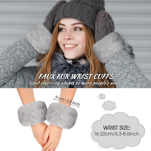 SATINIOR 3 Pieces Faux Fur Headband Set Ear Warmer Headwrap Furry Wrist Cuff Leg Warmers Boot Cuff Accessories for Girls in Kuwait