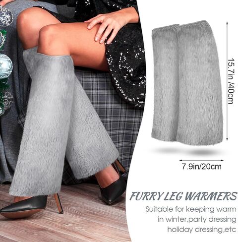 SATINIOR 3 Pieces Faux Fur Headband Set Ear Warmer Headwrap Furry Wrist Cuff Leg Warmers Boot Cuff Accessories for Girls in Kuwait