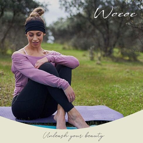 عصابات الرأس الأفريقية من Wooee، عصابات شعر معقودة، أغطية رأس رياضية لليوجا السوداء، وشاح رأس مرن واسع للنساء والفتيات (عبوة من 4 قطع) in Kuwait