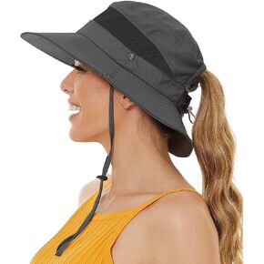 Sun Hat with Ponytail Hole for Women,Sun UV Protection UPF50+ Waterproof Beach Bucket Safari Hiking Hat for Women