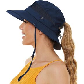 EW East Water Sun Beach Hat for Women, UPF50+ Waterproof with Ponytail Hole | Large Breathable Mesh,3.5" Wide Brim, Adjustable Windproof Chin Strap,Quick-Dry, for Hiking Fishing Outdoor Safari in Saudi Arabia