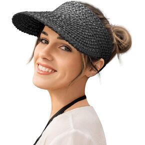 Visors for Women, Straw Sun Visors for Women Beach Hats for Women Packable Sun Hat Womens Visor Handmade Straw Hats for Women
