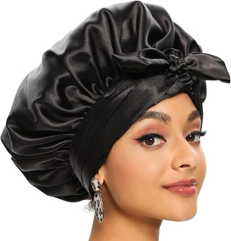 Silk Bonnet for Sleeping, Satin Bonnet for Black Women, Silk Hair Wraps for Sleeping, Silk Head Wraps for Curly Hair, Large Bonnet for Braids in Saudi Arabia