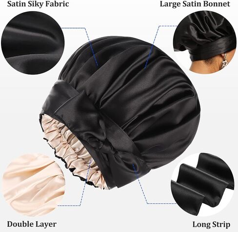 Silk Bonnet for Sleeping, Satin Bonnet for Black Women, Silk Hair Wraps for Sleeping, Silk Head Wraps for Curly Hair, Large Bonnet for Braids in Saudi Arabia