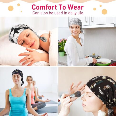 Geyoga 6 قطعة وشاح الرأس النساء قبل تعادل رئيس الأوشحة بيني يغطي قبعة تمتد طباعة النوم قبعة عمامة كشكش قبعة وشاح in Kuwait