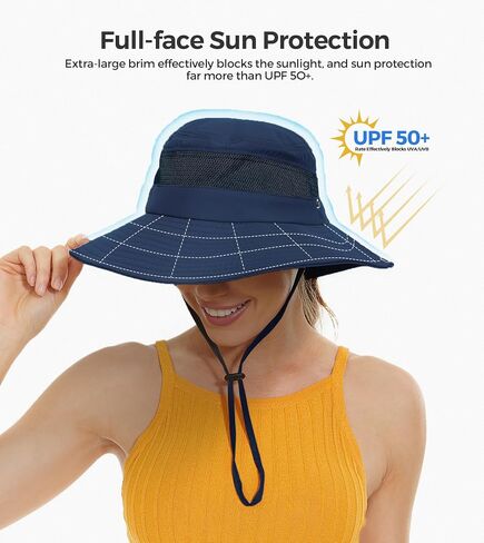 قبعة الشاطئ EW East Water Sun للنساء، مقاومة للماء بعامل حماية من الأشعة فوق البنفسجية 50+ مع فتحة ذيل الحصان | شبكة كبيرة مسامية، حافة عريضة 8.89 سم، حزام ذقن مقاوم للرياح قابل للتعديل، سريع الجفاف، للمشي لمسافات طويلة وصيد الأسماك في الهواء الطلق in Kuwait