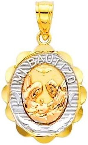 The World Jewelry Center 14k Tri-Color Gold Religious Baptism Pendant with 1.5mm Valentino Diamond Cut Chain Necklace in Saudi Arabia